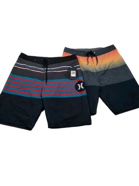 Lot Of 2 Hurley Board Shorts Size 30, 1 NWT, Mens Surf Swim Quick Dry 20" Length